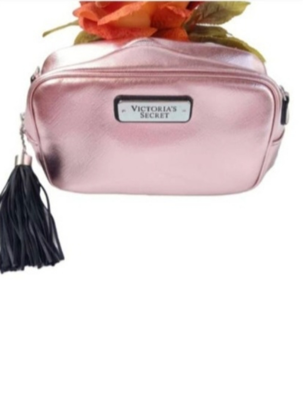 Victoria's Secret Shiny Pink Mini Bag | EUC | Black Tassel, Heart Charm